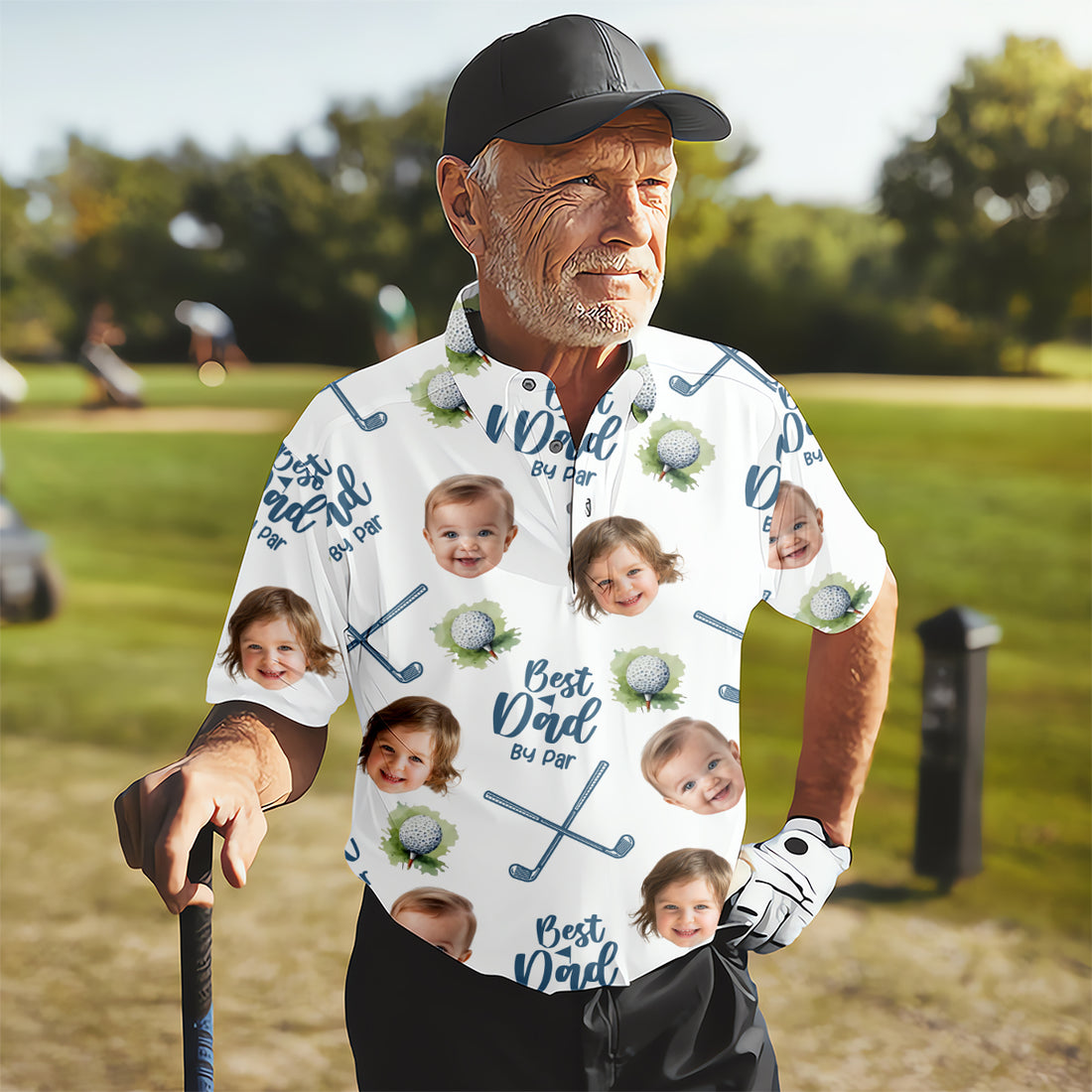 Best Dad By Par Custom Face Golf Shirt, Fun Golf Polos, Golf Gift For Dad