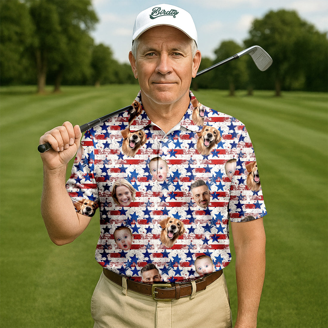 Custom Face Shirts, Men's Golf Polo Shirt, Hilarious 4th Of July Shirt, USA Golf Shirt