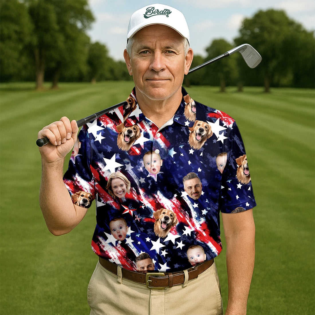 Patriotic 4th Of July Custom Face Shirts, Men's Golf Polo Shirt, Patriotic Golf Shirt, USA Golf Shirt