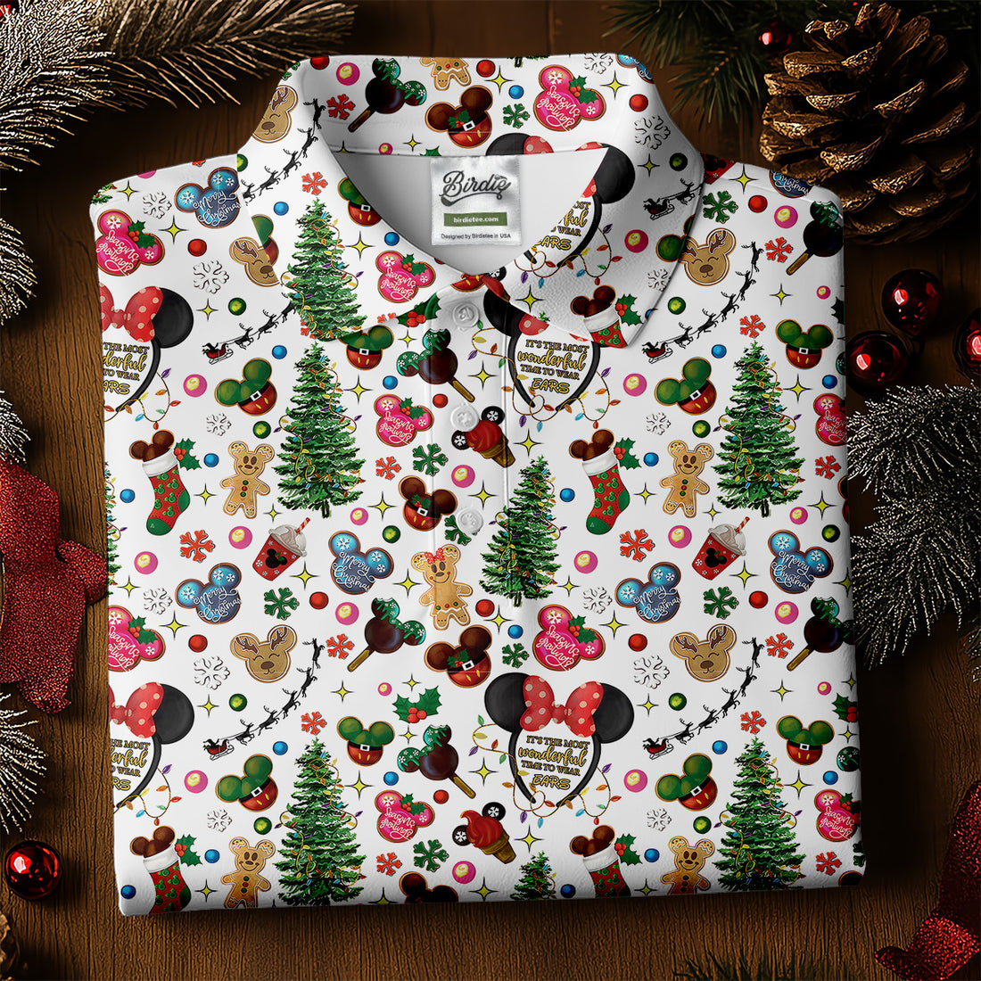 Christmas Cute Pattern Golf Tops For Men, Cartoon Print Polo Shirts For Men, Christmas Golf Shirt, Golfing Apparel