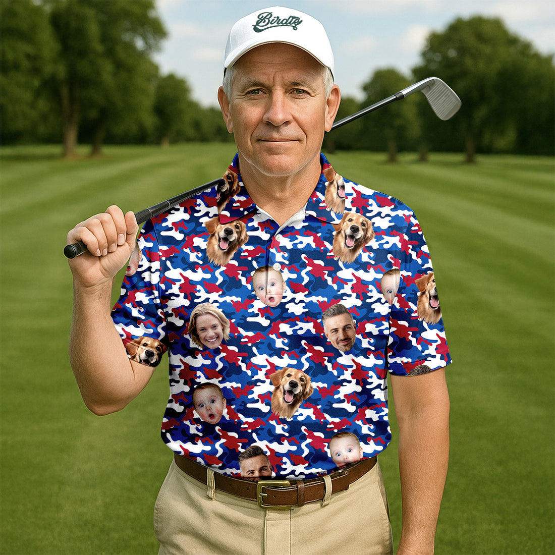 Patriotic USA Custom Face Shirt, Men's Golf Polo Shirt, Men's 4th Of July Shirts, USA Golf Shirt