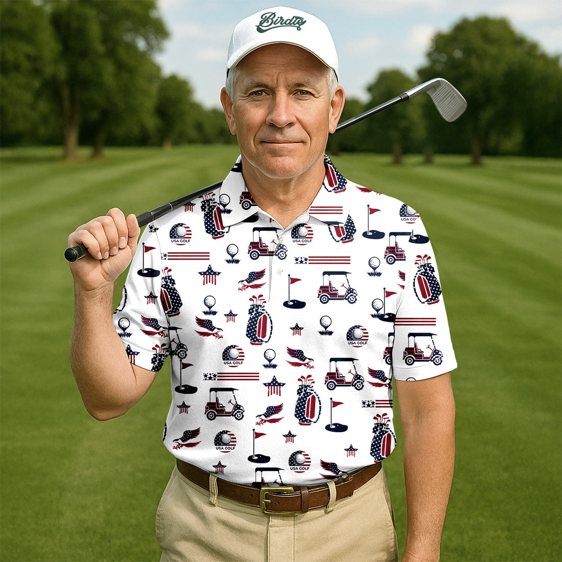Patriotic USA Men's Golf Polo Shirt, Men's 4th Of July Shirts, USA Golf Shirt, Gifts For Golfing Dad