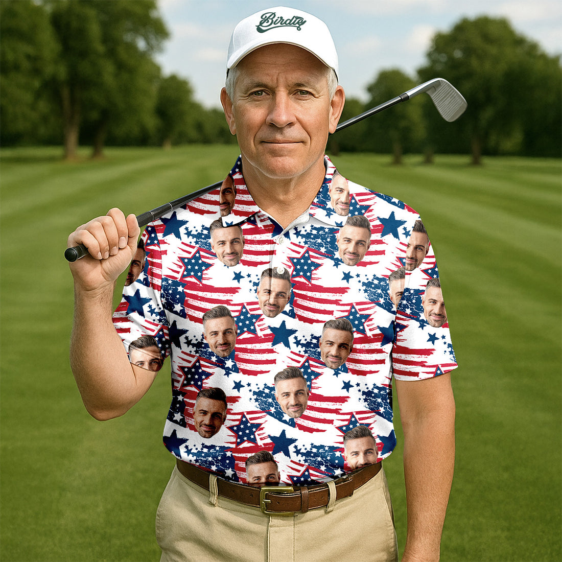 Custom America Flag Shirt With Face, Custom Face Shirt, Fourth Of July Shirts, Funny Golf Polo Shirt