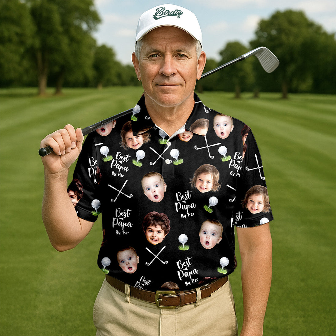 Best Papa By Par Black Custom Photo Golf Shirt, Funny Golf Shirt, Christmas Golf Gift