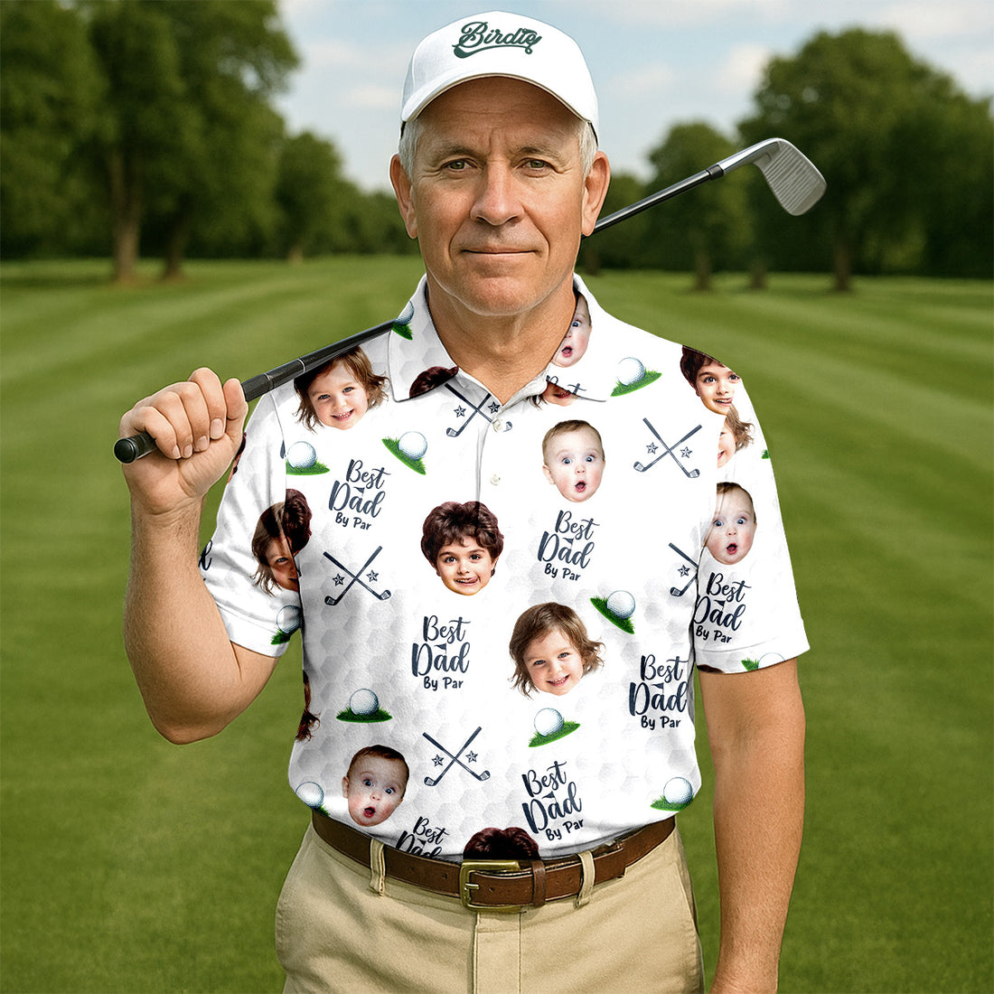 Best Dad By Par Custom Face Kids Photo Funny Polo Golf Shirt, Gifts For The Golfing Dad, Christmas Golf Gift