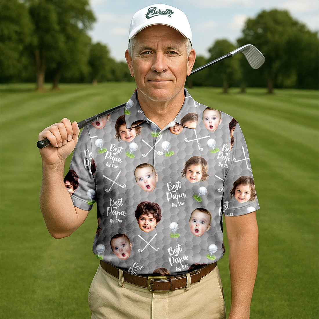 Best Papa By Par Gray Custom Photo Golf Shirt, Funny Golf Shirt, Christmas Golf Gift