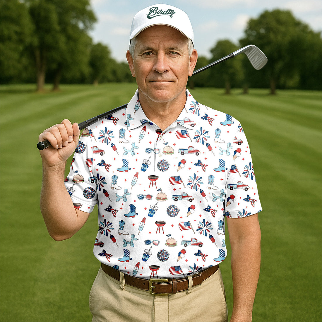 Red White and Blue Men's Golf Polo Shirt, Men's 4th Of July Shirts, USA Golf Shirt, Gifts For Golfing Dad