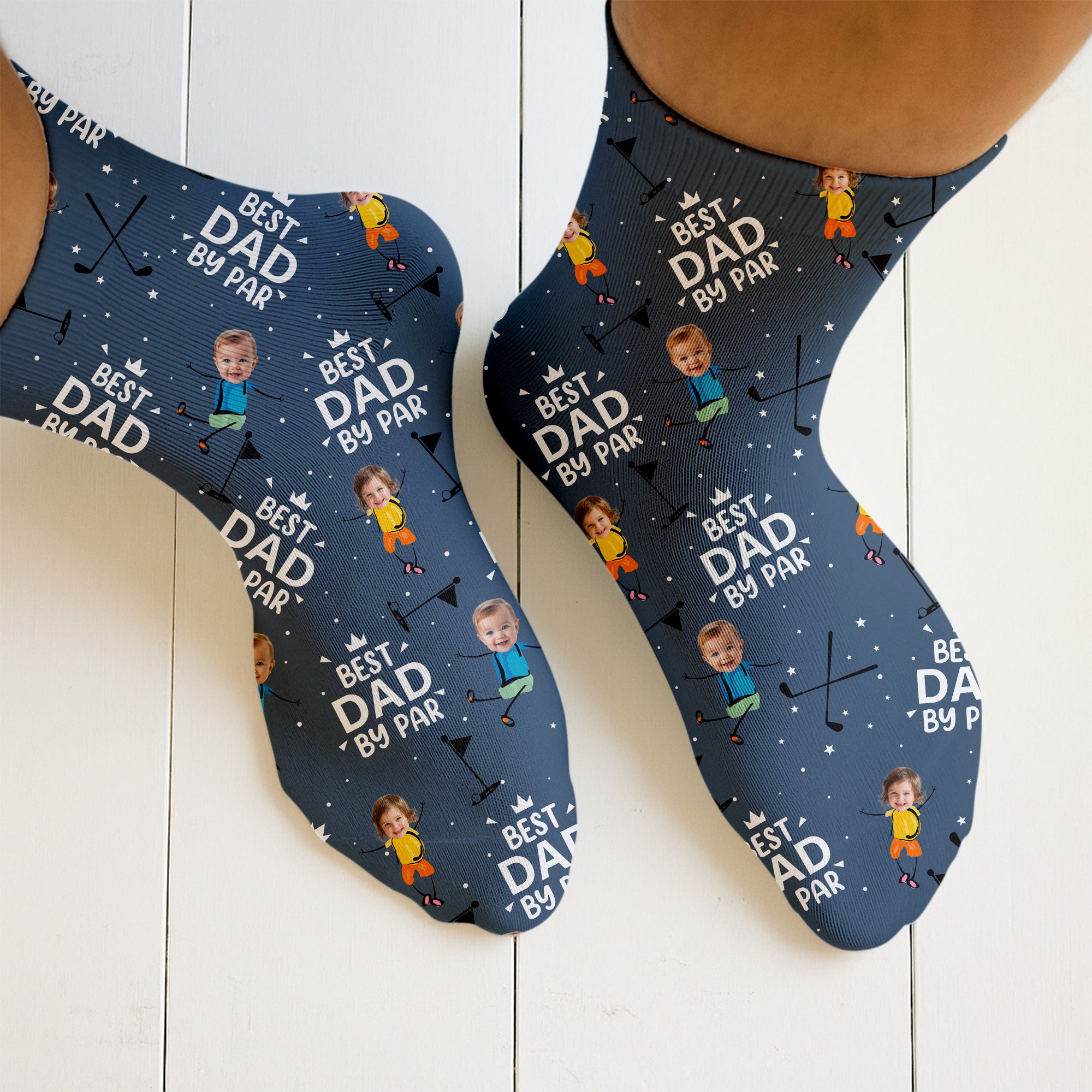 Best Dad By Par Custom Face Blue Socks, Fun Socks For Men, Dad Golf Gi ...