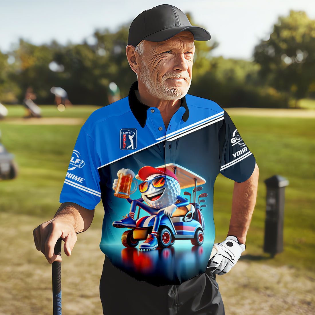 I Love Golf Custom Men's Golf Polo Shirt, Funny Beer Golf Shirt, Dad Golf Gifts