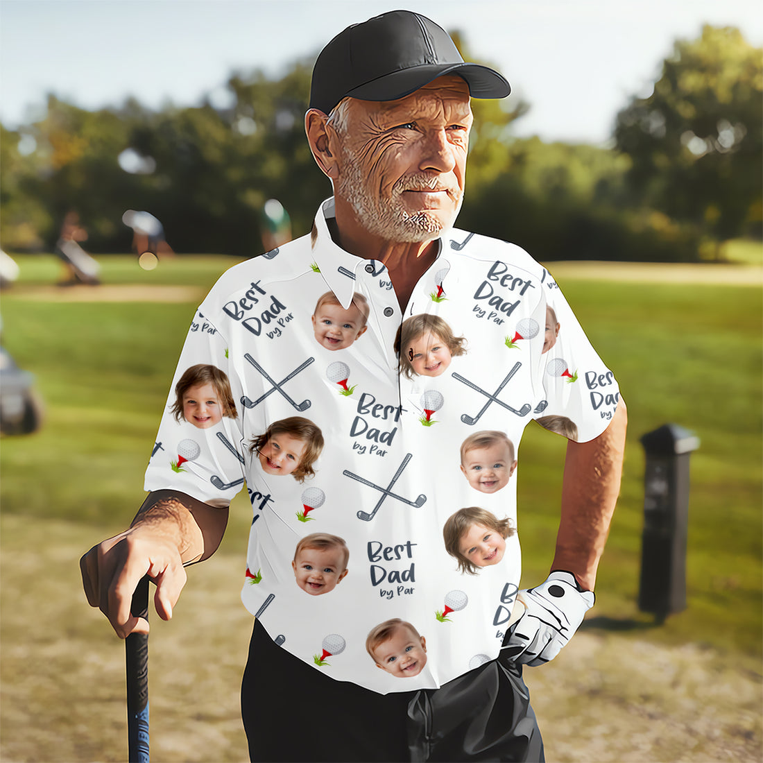 Best Dad By Par Custom Face Golf Shirt, Personalized Golf Shirt, Father's Day Golf Gift
