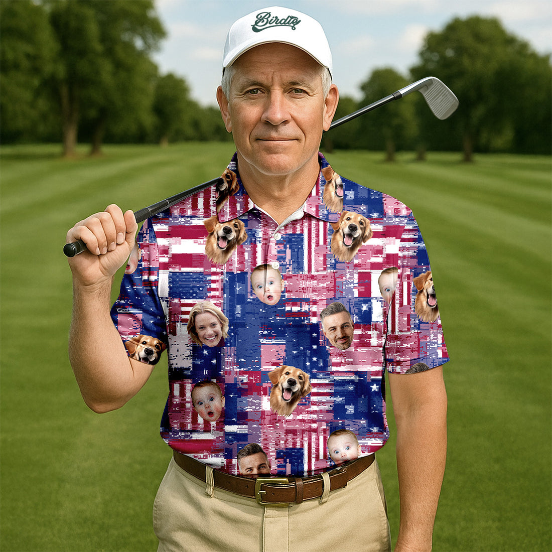 USA Flag Golf Shirts, Custom Face Shirt, Men's Golf Polo Shirt, Men's 4th Of July Shirts