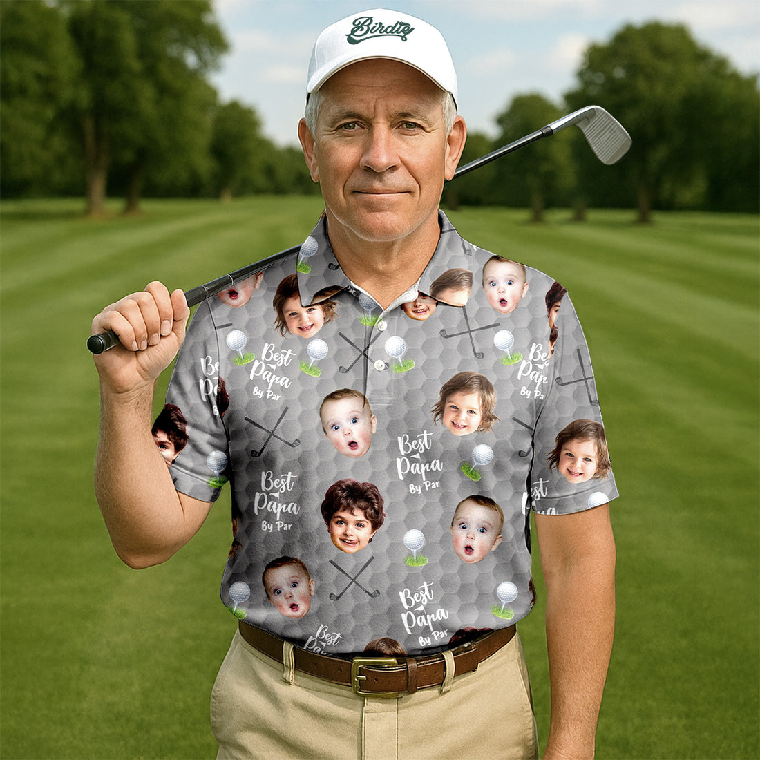 Best Papa By Par Gray Custom Photo Golf Shirt, Funny Golf Shirt, Dad Golf Gifts