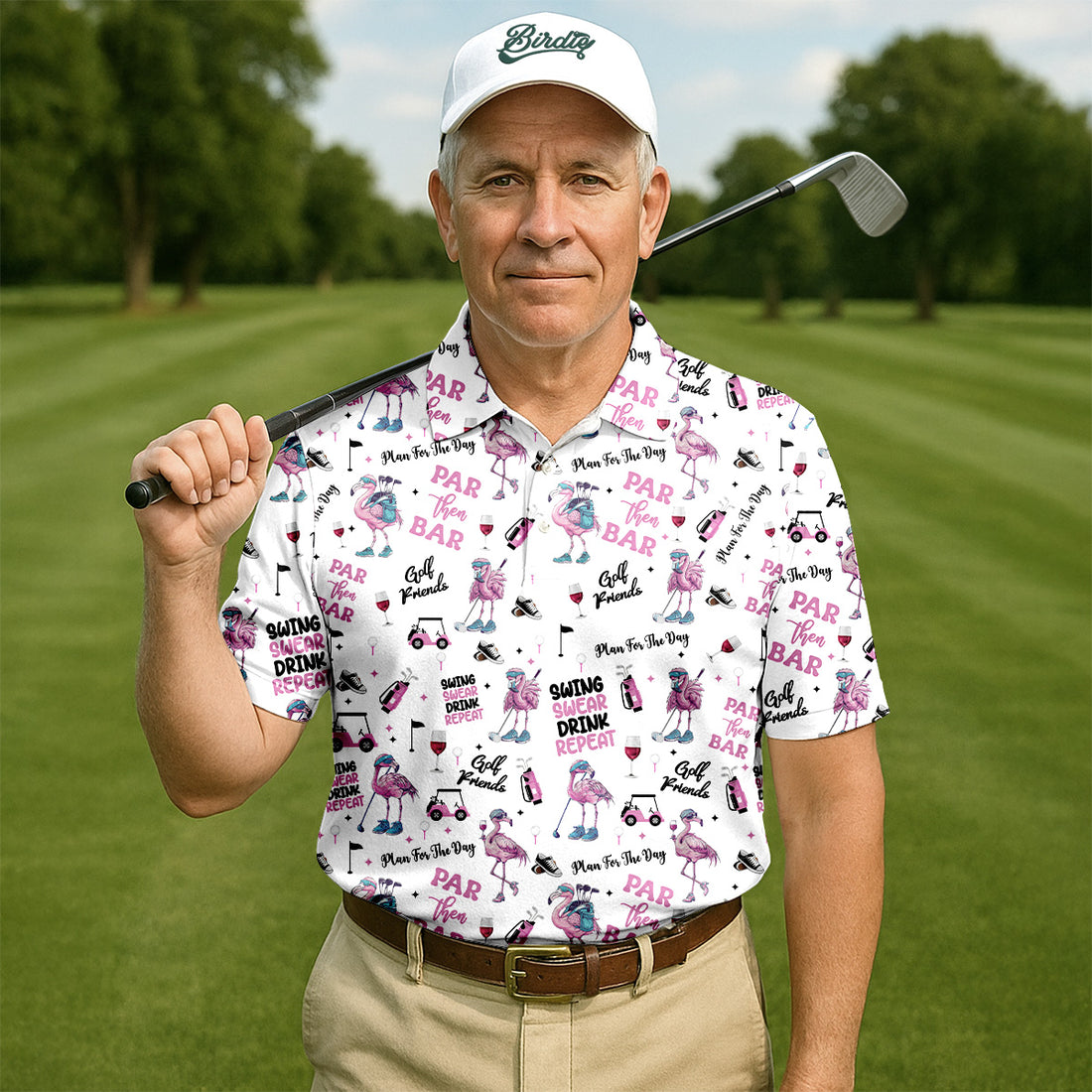 Par Then Bar Flamingo Funny Men Polo Shirt,  US Patriotic Pride Men's Golf Polo Shirt, Patriotic Golf Shirt, USA Golf Shirt
