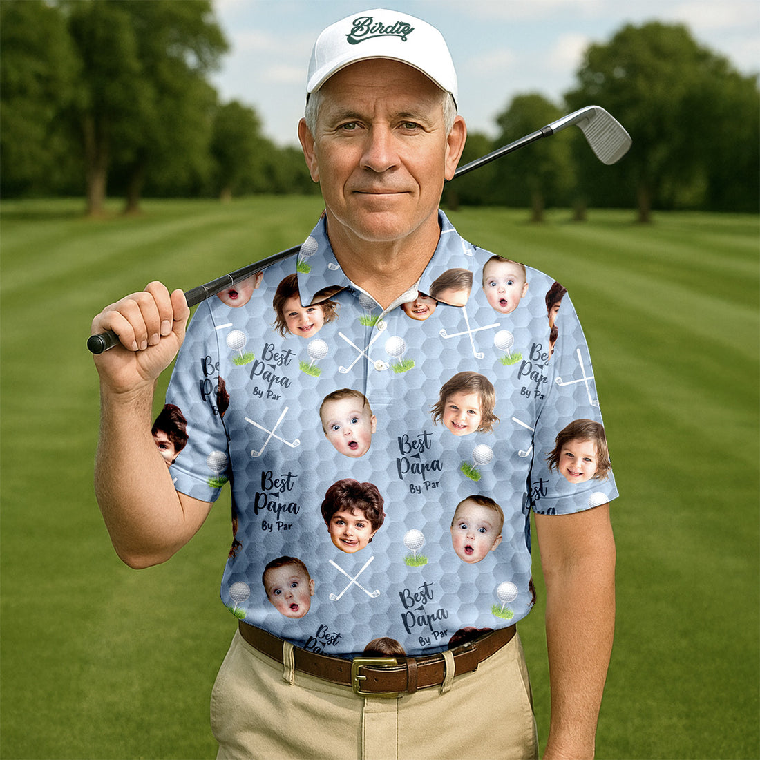 Best Papa By Par Blue Custom Photo Golf Shirt, Funny Golf Shirt, Dad Golf Gifts