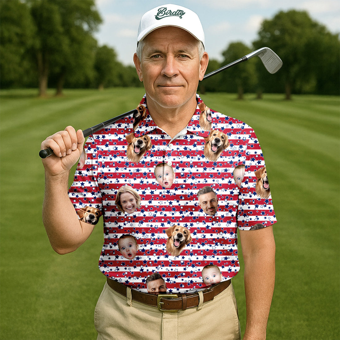 American Flag Golf Shirts, Custom Shirts With Faces, Men's Golf Polo Shirt, Men's 4th Of July Shirts