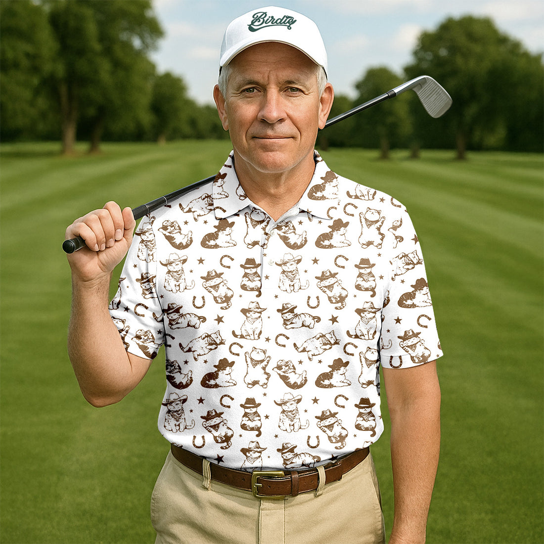 Western Cat Pattern Men Golf Polo, Golf Presents For Him, Men Golf Polo, Matching Golf Shirts For Couples