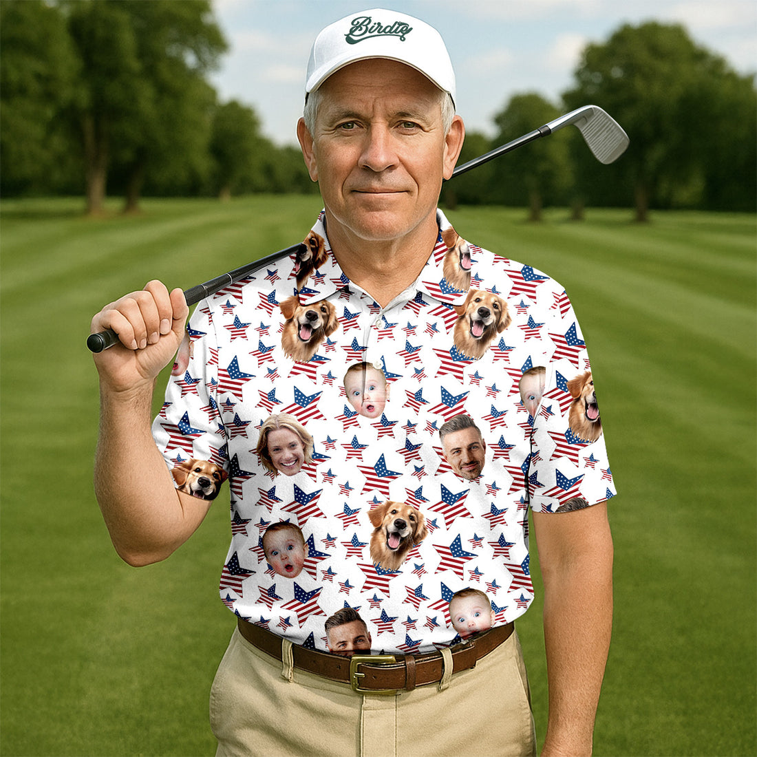 American Flag Golf Shirt, Custom Shirts With Faces, Men's Golf Polo Shirt, Funny Fourth Of July Shirts