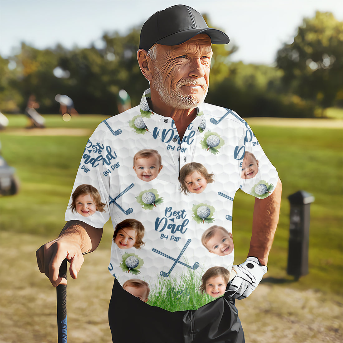 Best Dad By Par Custom Face Kids Photo Golf Shirt, Funny Golf Shirt, Christmas Golf Gift