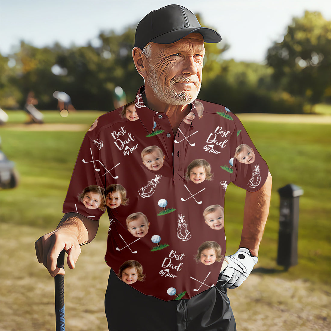 Best Dad By Par Custom Face Golf Shirt, Funny Golf Polo Shirt, Golf Present For Dad