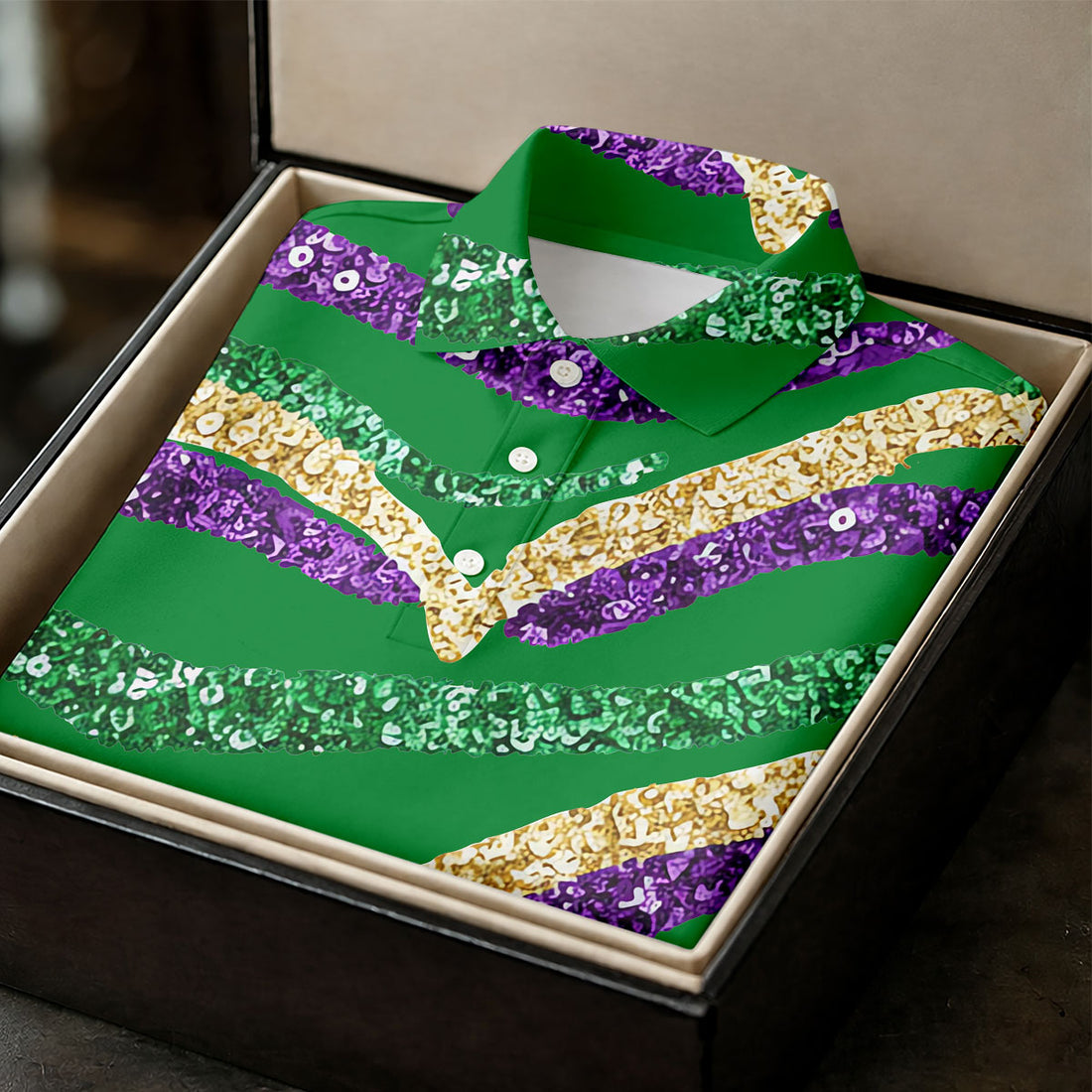 Purple Green Gold Sequin Pattern Green Golf Shirt, Mardi Gras Golf Shirt, Polo Shirts For Men