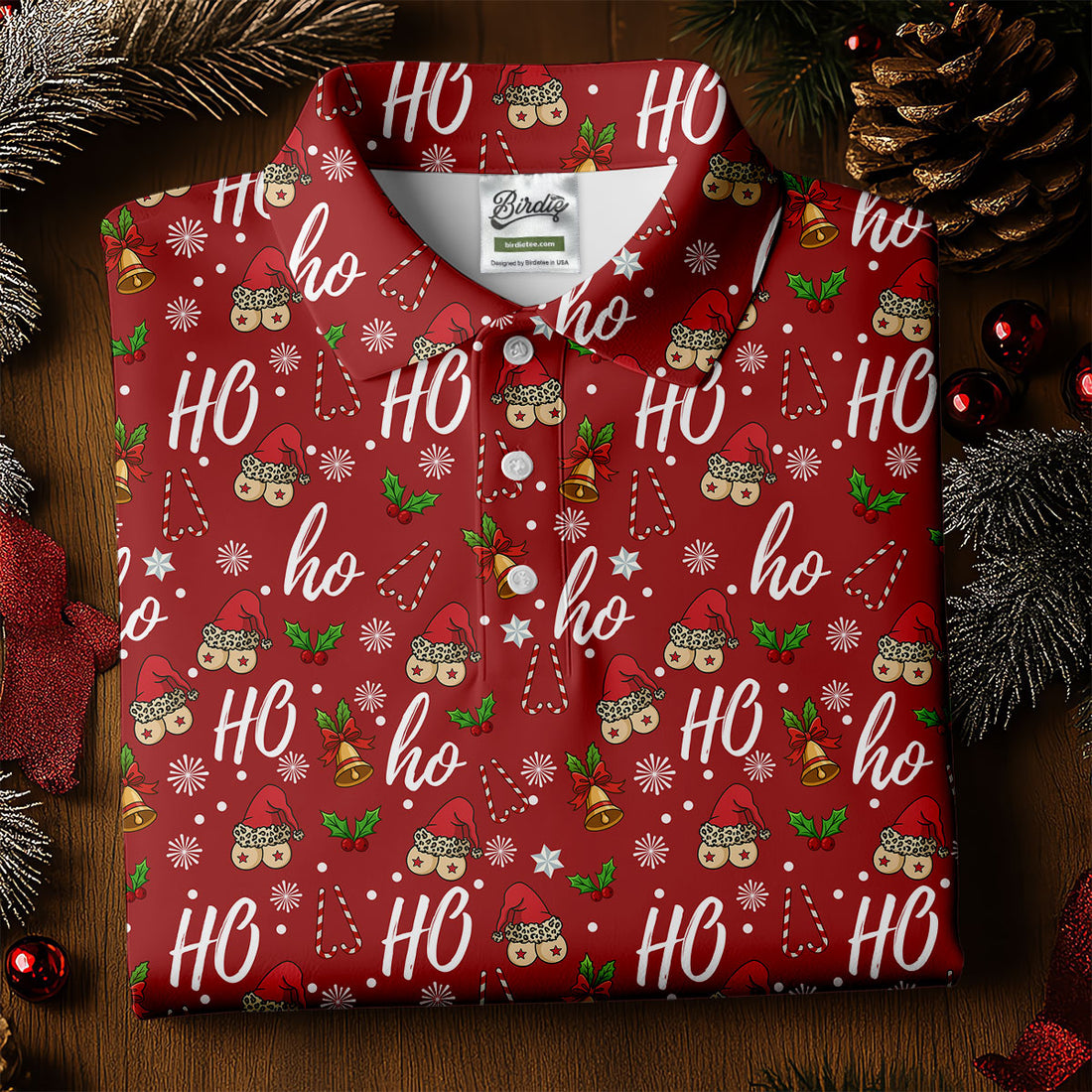 Funny Ho Ho Ho Naughty Tits Christmas Golf Shirt, Golf Christmas Gifts, Ladies Golf Shirts