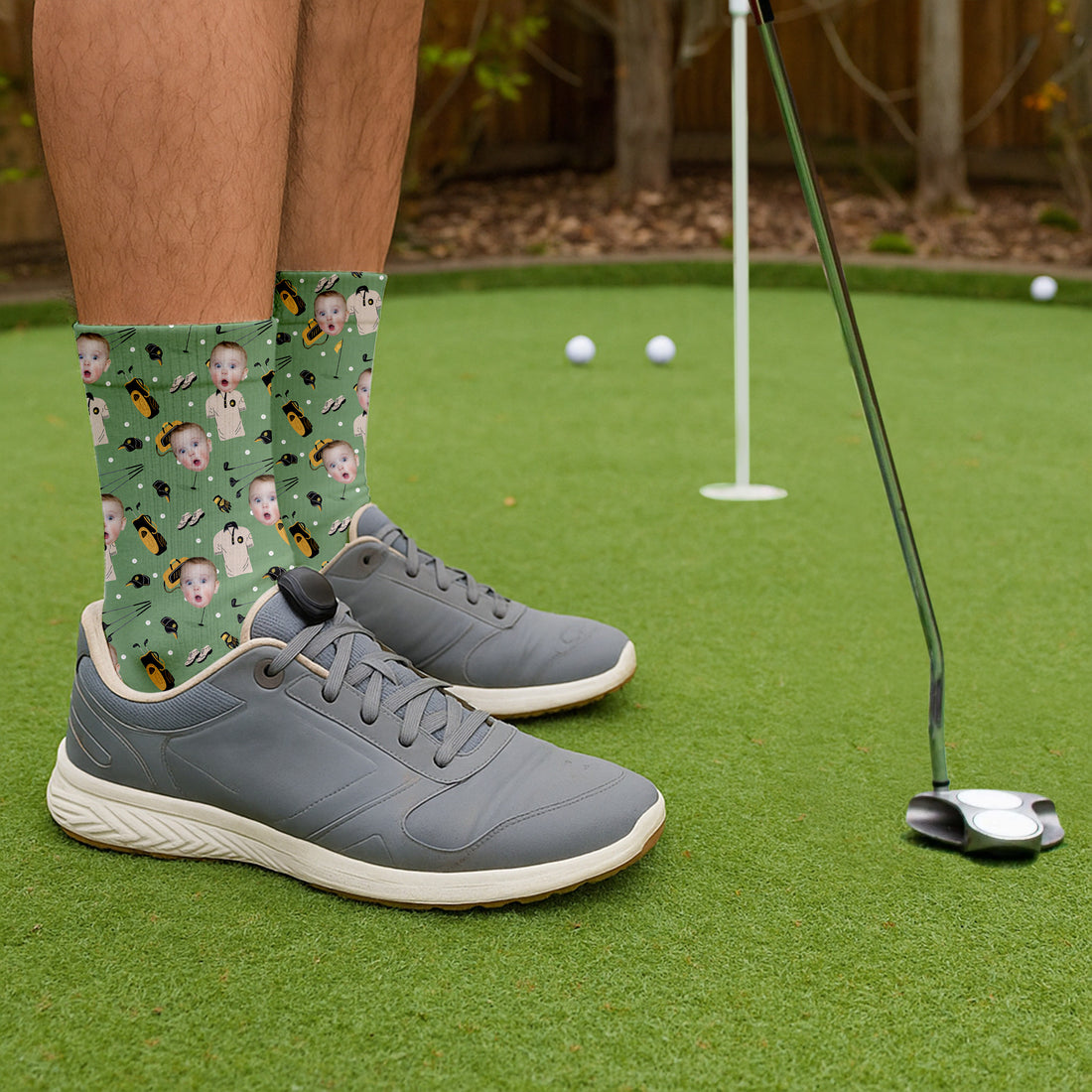 Custom Face Kids Photo, Funny Pattern Socks With Faces, Custom Father's Day Gift, Dad Golf Gift