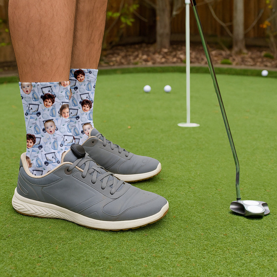 Custom Kid Face Socks, Fun Socks For Men, Custom Father's Day Gift, Golf Gifts For Dad