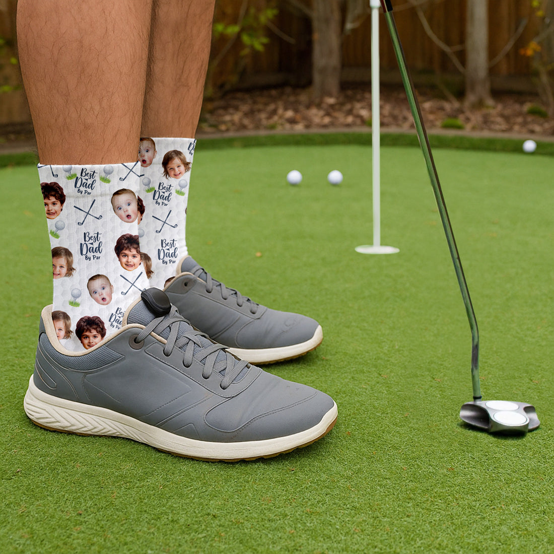 Best Dad By Par Custom Kids Face Socks, Personalized Socks With Photos, Custom Father's Day Gift