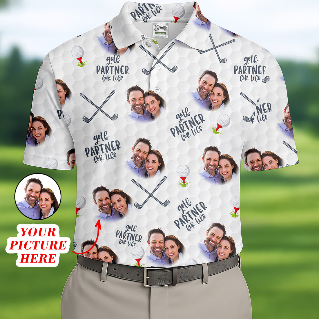 Personalized Golf Partner For Life Fun Golf Shirts Mens, Custom Face Golf Shirt, Golf Gift Ideas For Him,Matching Golf Shirts