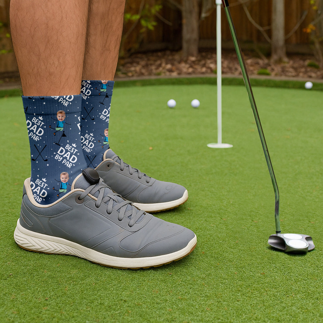 Best Dad By Par Custom Face Blue Socks, Fun Socks For Men, Dad Golf Gift, Custom Father's Day Gift