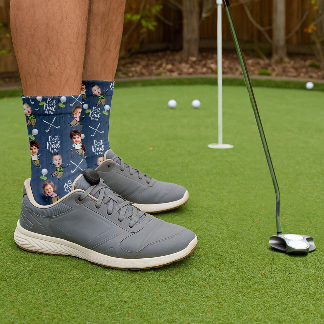 Best Dad By Par Custom Face Kids Photo Blue Socks, Golf Socks For Dad, Fun Socks For Men, Father's Day Gifts