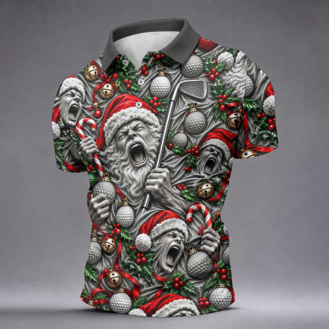 Screaming Santa Faces Christmas Golf Shirt, Mens Golf Polo, Golf Shirts For Men