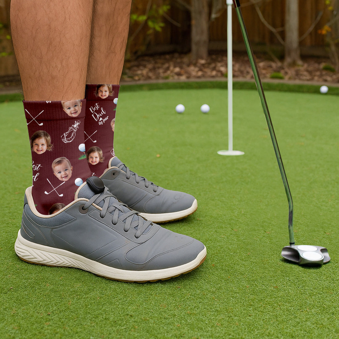 Custom Face Best Dad By Par Golf Socks, Fun Socks For Men, Custom Father's Day Gift, Gift For Golfing Dad