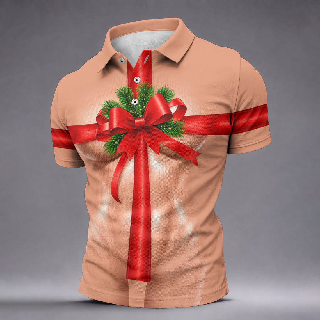 Christmas Red Bow Gift Golf Polo Shirt, Printed Golf Shirts, Polo Shirts For Men
