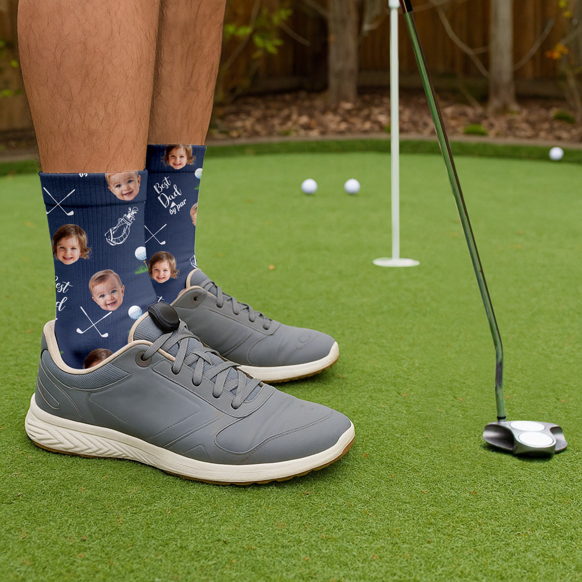 BirdieTee custom face golf socks shown as a pair