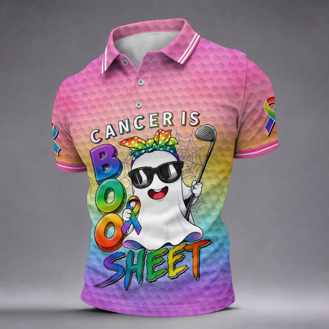 Cancer Is Boo Sheet Ghost Golf Polo Shirt, Golf Shirts For Men, Mens Golf Shirts