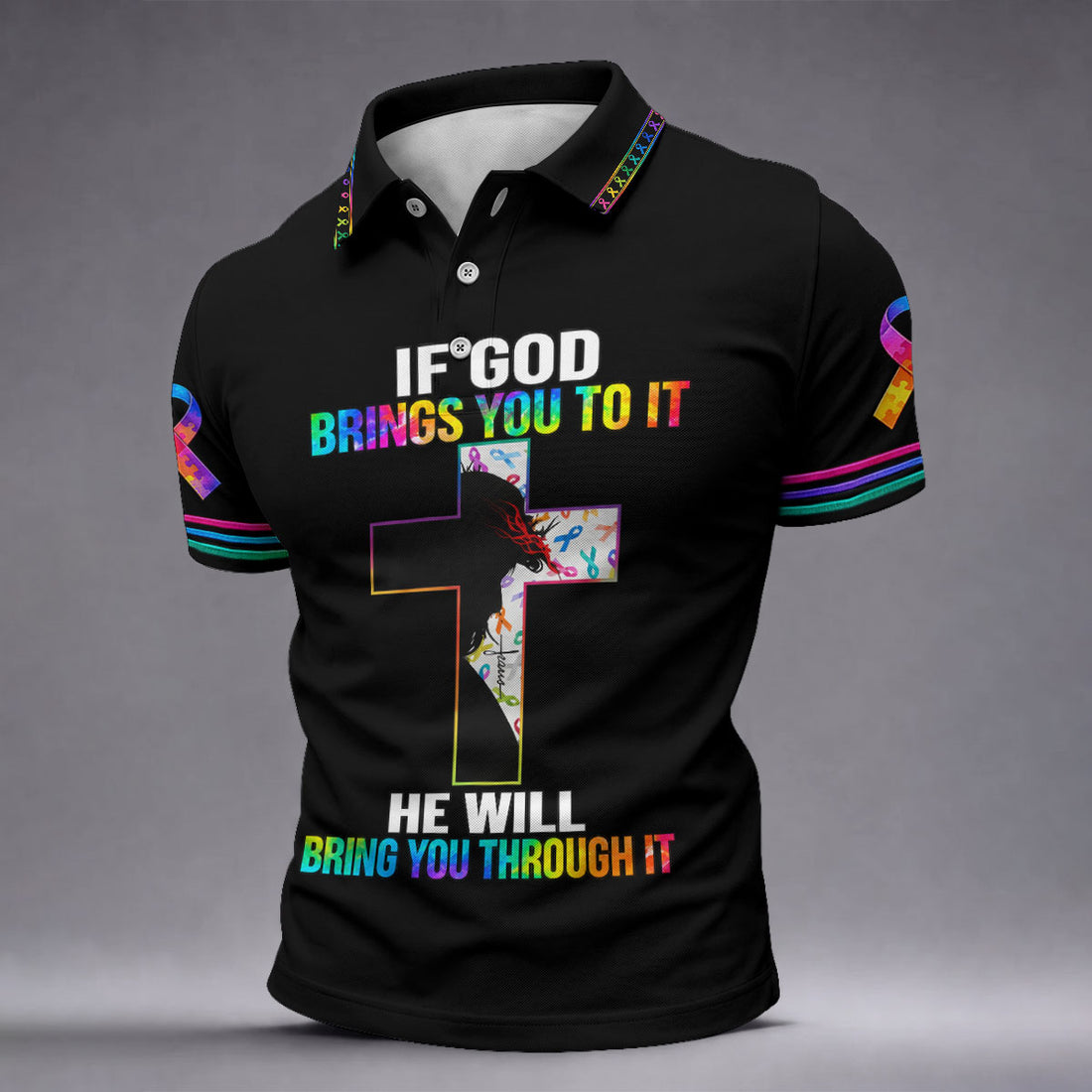 If God Brings You To It Cross Cancer Polo Shirt, Men's Golf Shirt, Printed Golf Shirts