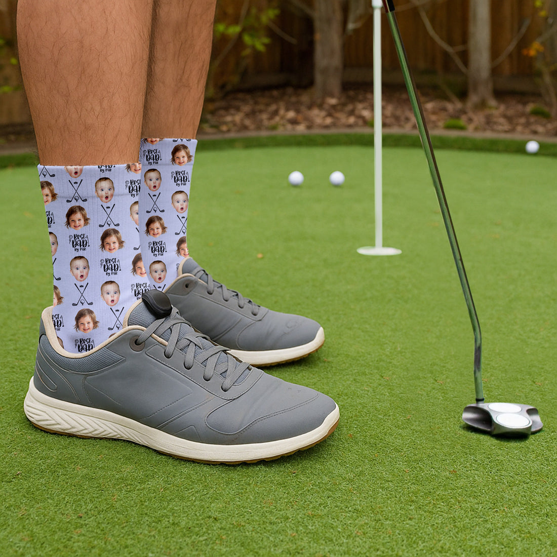 Best Dad By Par Custom Face Kids Photo, Purple Golf Socks For Dad, Fun Socks For Men, Father's Day Gifts