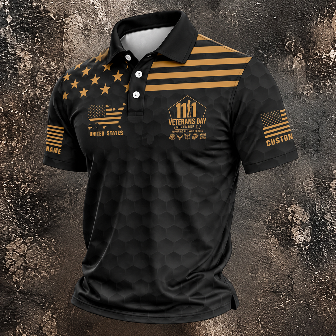 Custom Name Gold Star Veterans Day Polo Shirt, Mens Golf Shirts, Golf Apparel For Men