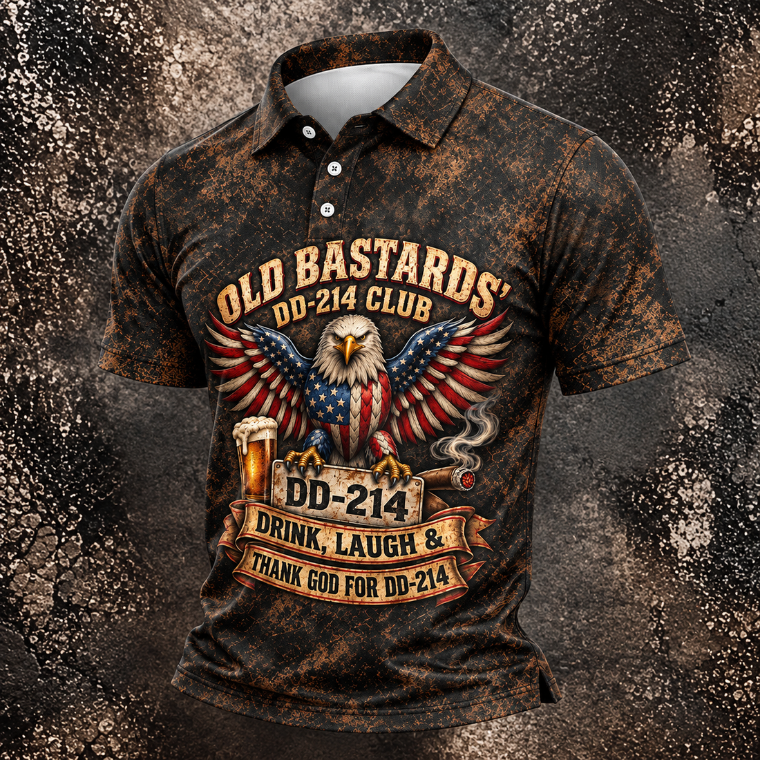 Old Bastards DD-214 Club Eagle Golf Polo Shirt, Veterans Day Shirt, Mens Golf Shirts