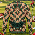Green Holly Pearls Ugly Christmas Sweater, Christmas Golf Gift, Ugly Sweater Party