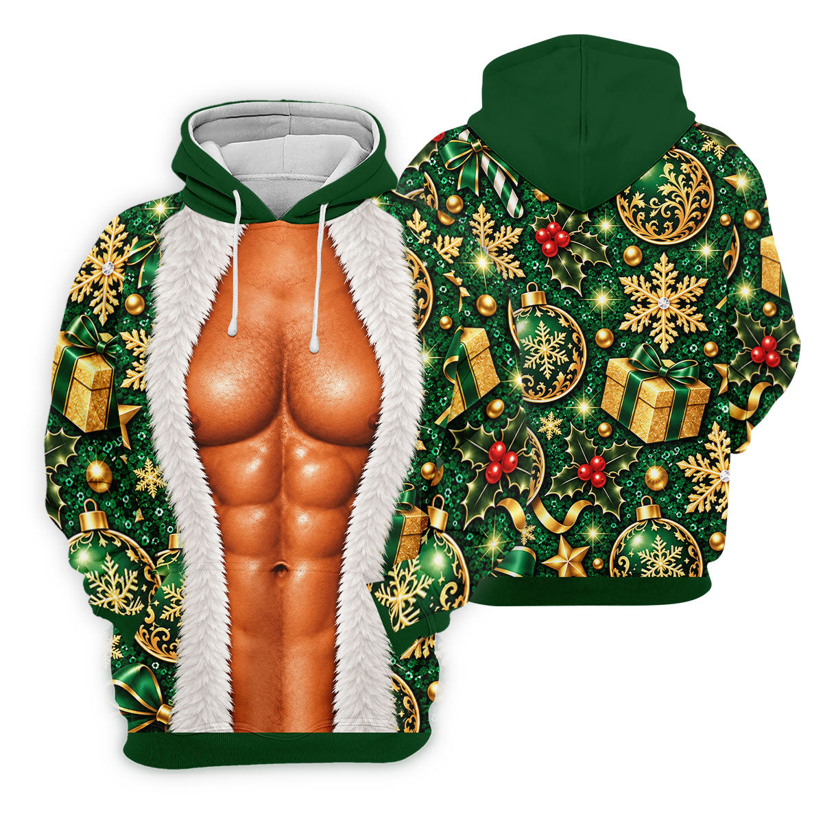 Green Muscle Santa Christmas Golf Shirt, Funny Mens Golf Shirts, Golf Gifts For Men