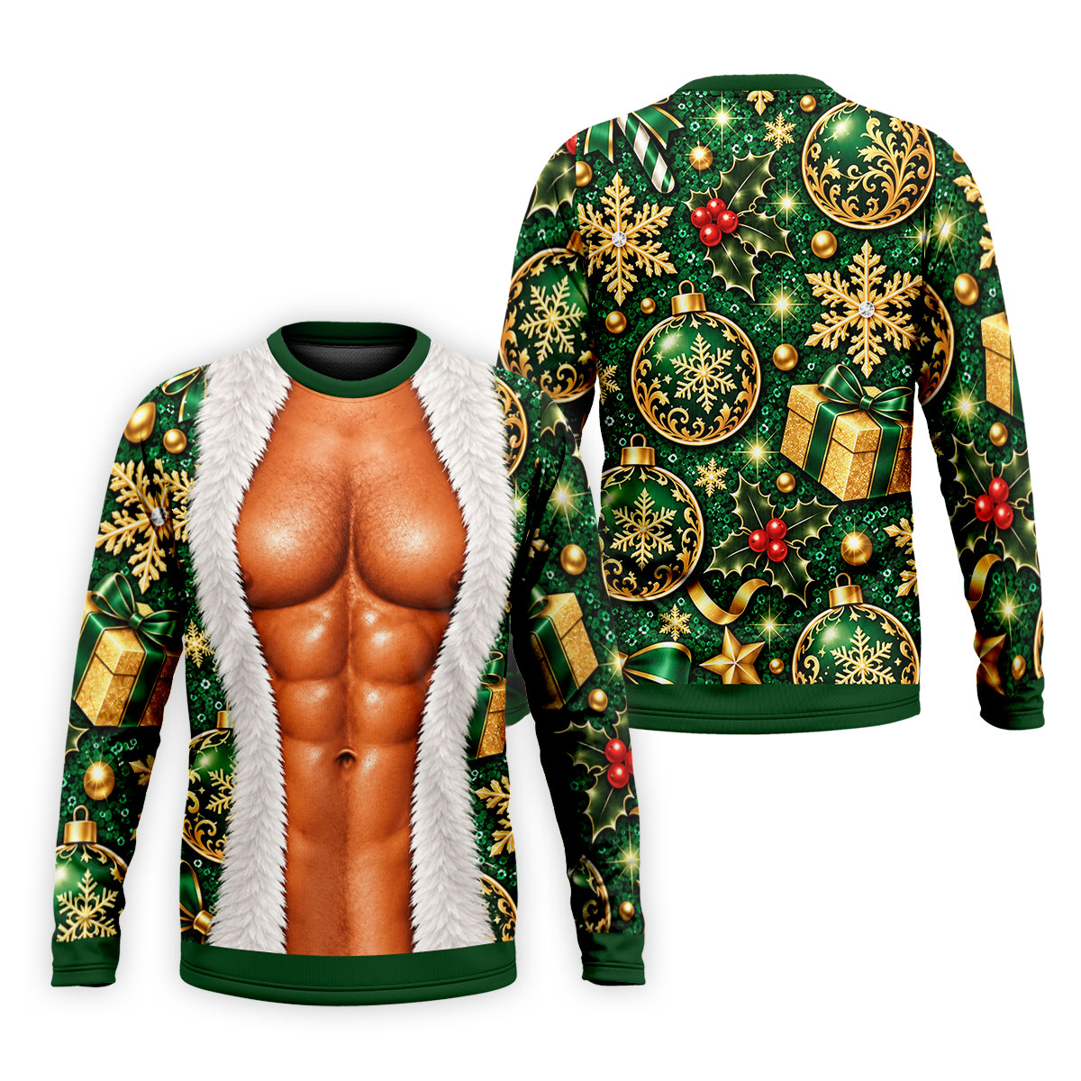 Green Muscle Santa Christmas Golf Shirt, Funny Mens Golf Shirts, Golf Gifts For Men