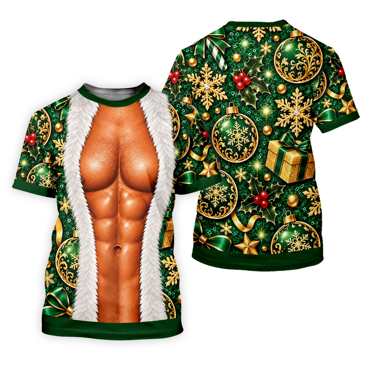 Green Muscle Santa Christmas Golf Shirt, Funny Mens Golf Shirts, Golf Gifts For Men