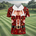 Santa Print Lace Up Corset Christmas Golf Shirt, Golf Gifts For Men, Mens Golf Polo