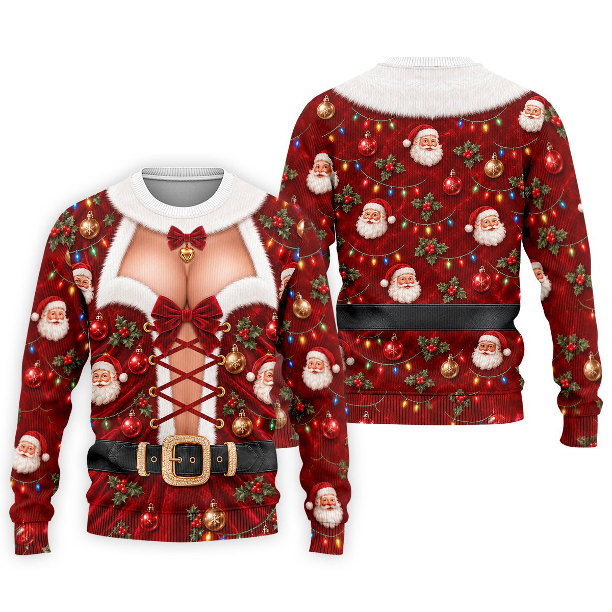 Santa Print Lace Up Corset Christmas Golf Shirt, Golf Gifts For Men, Mens Golf Polo