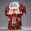 Santa Print Lace Up Corset Christmas Golf Shirt, Golf Gifts For Men, Mens Golf Polo