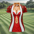Red Sequin Fur Corset Christmas Golf Shirt, Womens Golf Apparel, Womens Golf Tops