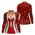 Red Sequin Fur Corset Christmas Golf Shirt, Womens Golf Apparel, Womens Golf Tops