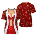 Red Sequin Fur Corset Christmas Golf Shirt, Womens Golf Apparel, Womens Golf Tops